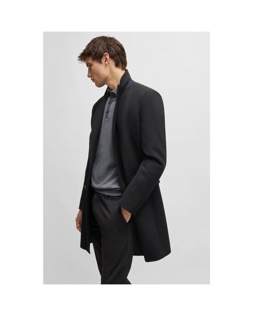 Boss Black Water-Repellent Wool-Blend Coat With Zip-Up Inner for men