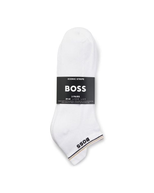 Boss White Three-Pack Ankle Socks With Plush Sole for men
