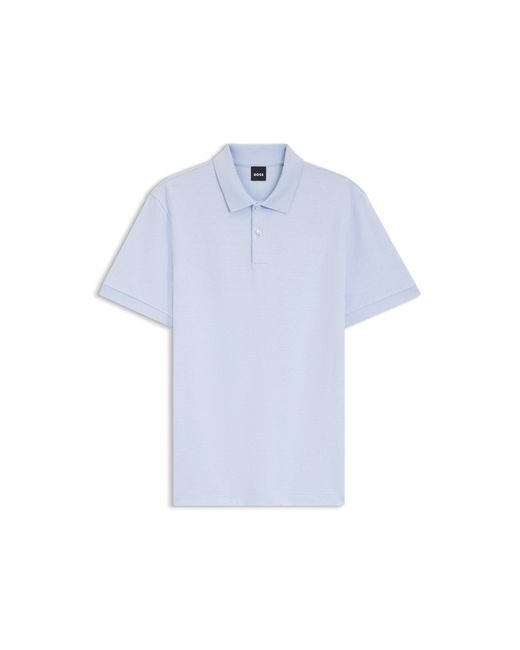 Boss Blue Cotton Polo Shirt With Bubble Structure for men