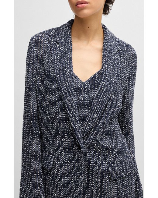 Boss Blue Relaxed-Fit Blazer Aus Zweifarbigem Häkel-Tweed