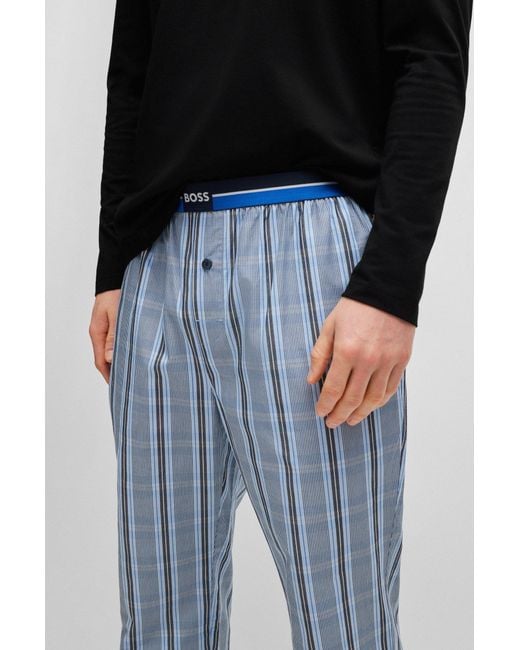 Boss Black Checked-cotton Pyjama Bottoms With Logo Waistband for men