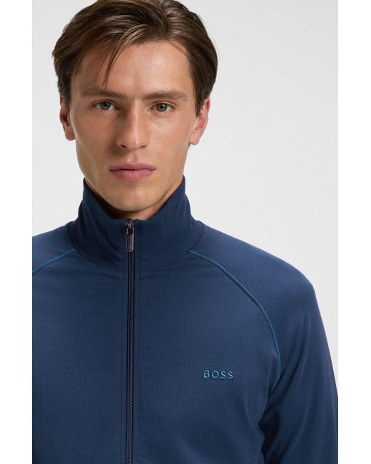 Boss Jack Van Stretchkatoen Met Rits En Logostiksel in het Blue voor heren