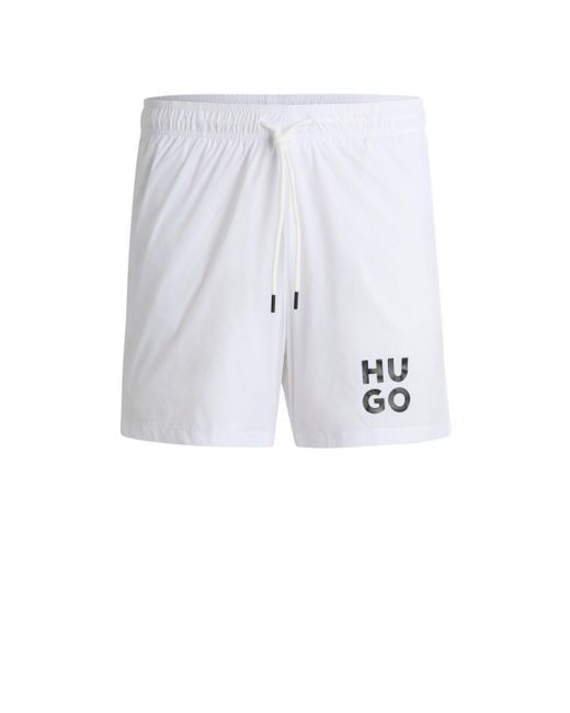 HUGO Schnell trocknende Badeshorts mit Stack-Logo-Print in White für Herren