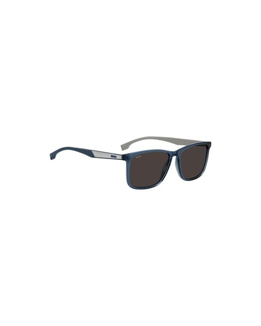 Boss Blue Acetate Sunglasses With Rubber Temples for men