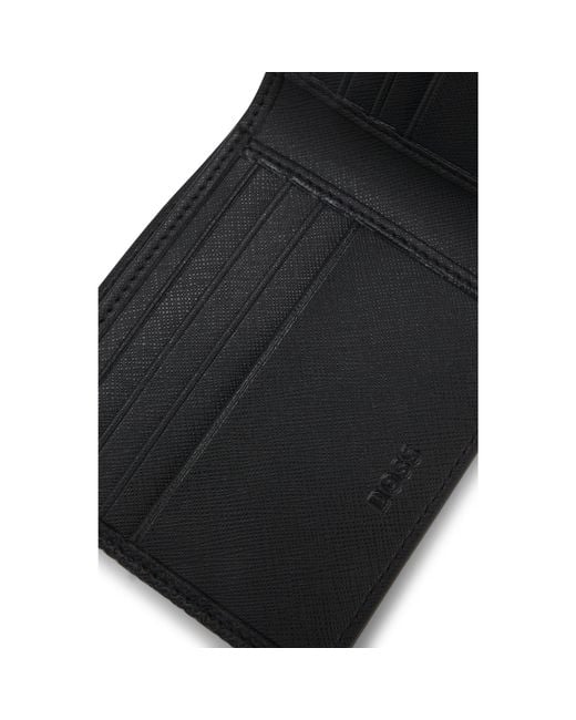 Boss Black Monogrammed Wallet With Polished Metal Logo for men