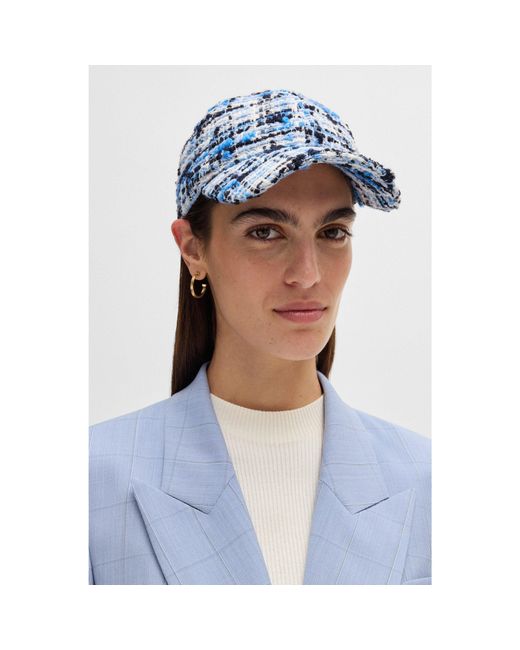 Boss Blue Multicoloured-Tweed Cap With Double B Monogram