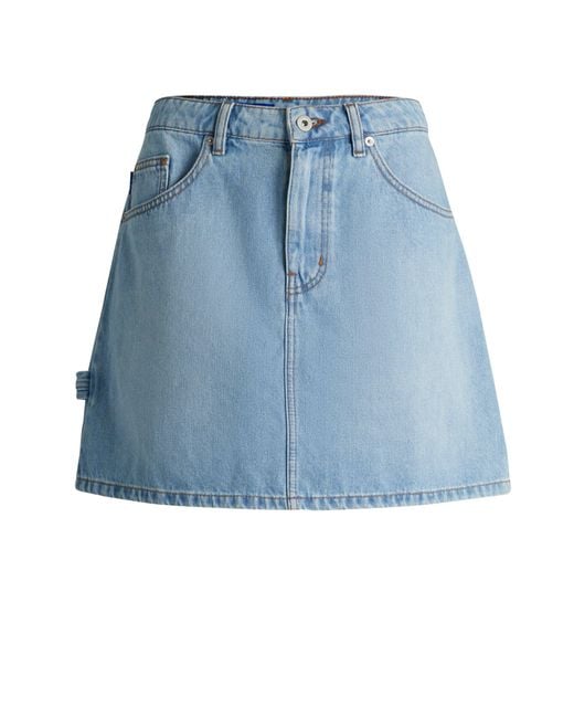 HUGO Blue Mini Skirt In Rigid Denim With Hammer Loop