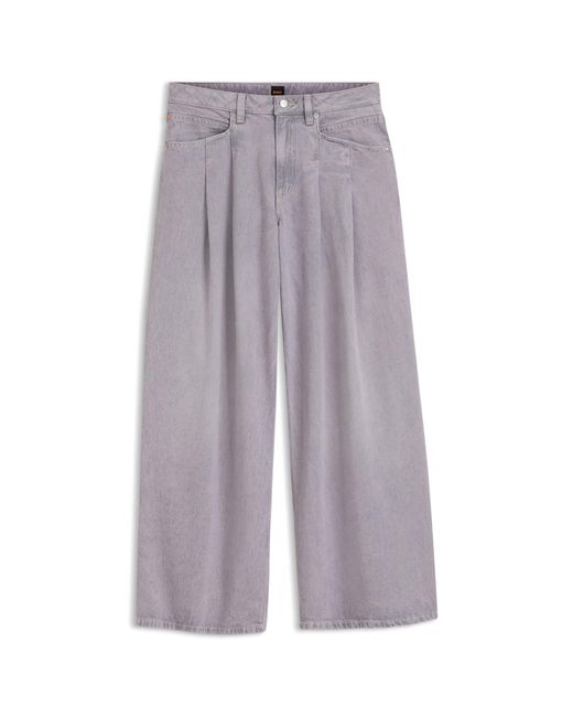 Boss Purple Relaxed-Fit Jeans With Wide Leg