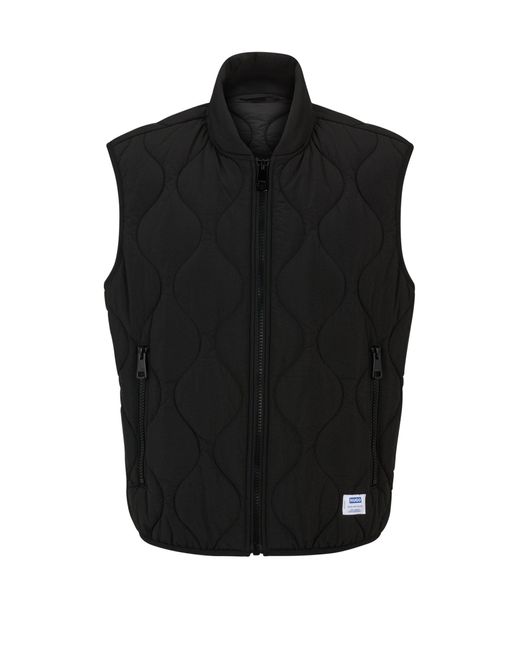 HUGO Black Water-repellent Quilted Gilet With Logo Patch for men