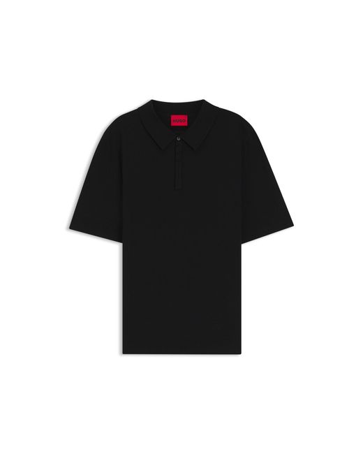 HUGO Black Knit Polo With Covered Placket for men