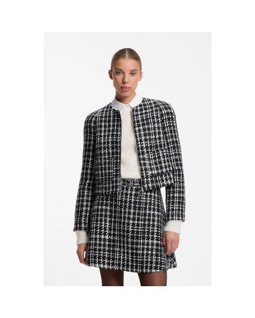 HUGO Black Checked Boucle Jacket With A-Line Cut