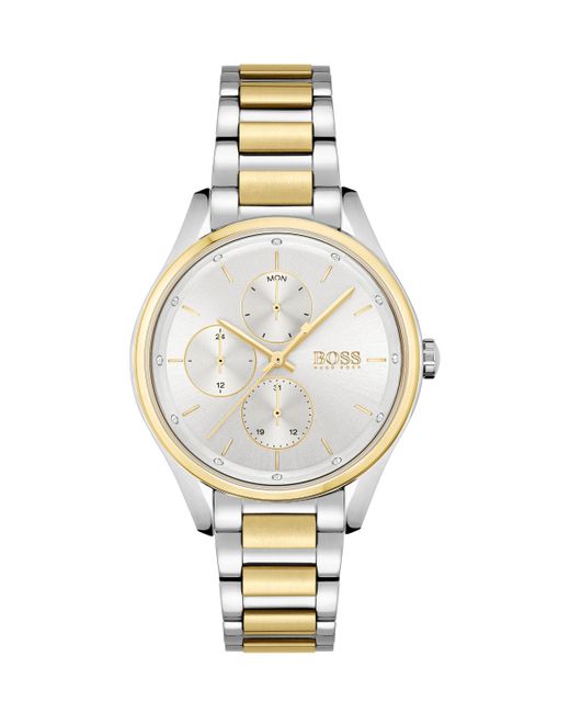 Boss Metallic Two-tone Watch With Crystals And Link Bracelet Women's Watches