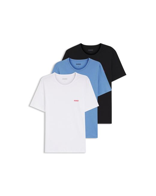 HUGO Blue Three-Pack Of Logo-Print Underwear T-Shirts for men