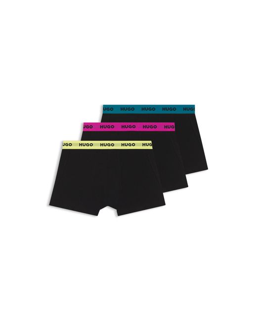 HUGO Black Three-Pack Trunks With Jacquard Logo Waistband for men