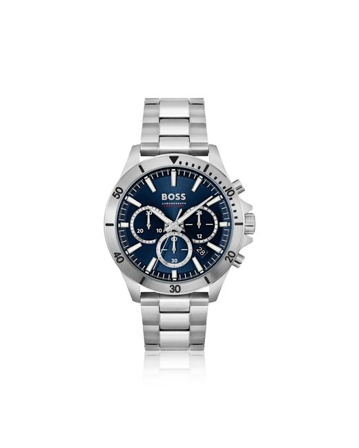 Boss Blue Dial Chronograph Watch With Link Bracelet for men