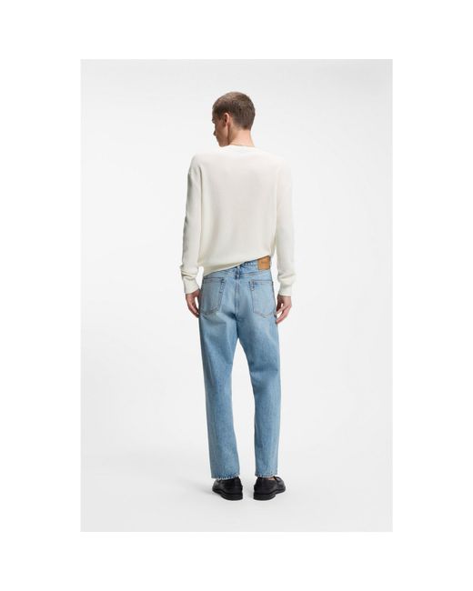 HUGO White Relaxed-Fit Henley Sweater for men