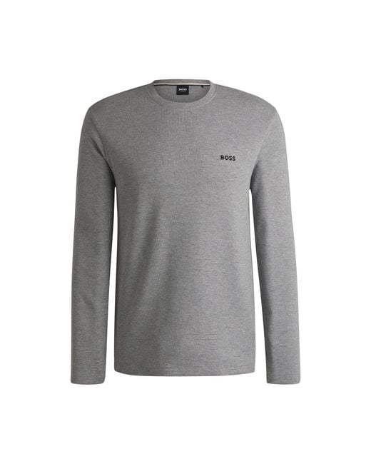 Boss Gray Cotton-Blend Pyjama T-Shirt With Embroidered Logo for men