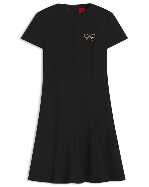 HUGO Black A-Linien-Kleid Mit Godet-Einsätzen Und Schleifenbrosche