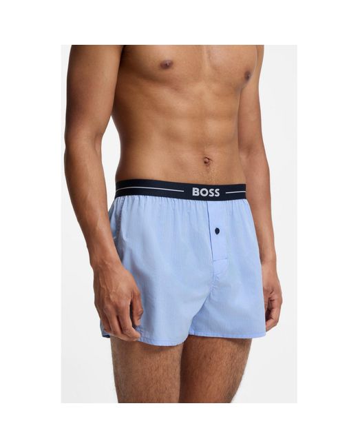 Boss Blue Two-Pack Of Cotton Pyjama Shorts With Logo Waistbands for men