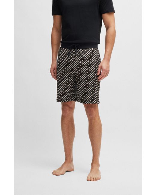 Boss Black Interlock-cotton Pajama Shorts With Monogram Pattern for men