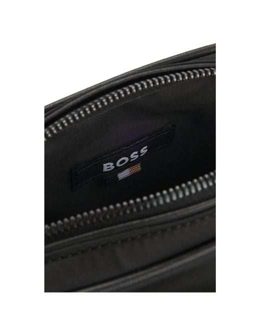 Boss Black Twill Reporter Bag With Adjustable Logo Strap for men