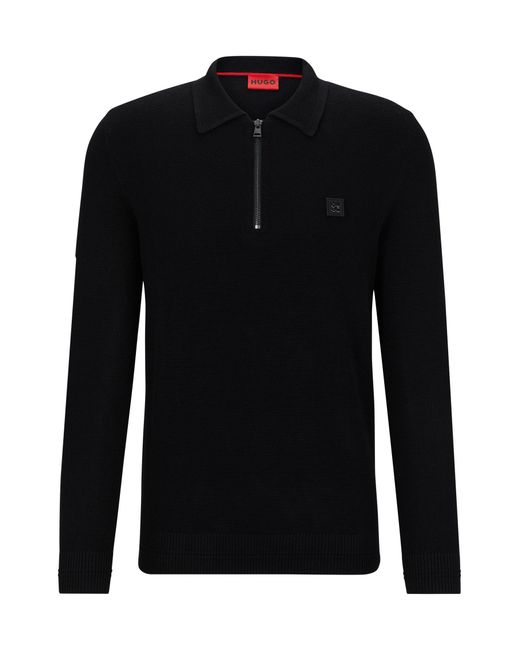 Pull Polo À Encolure Zippée Avec Badge Logo Revisité HUGO pour homme en coloris Black