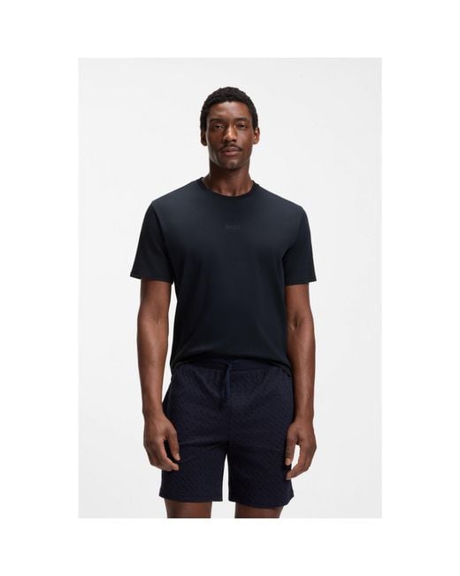 Boss Black Cotton Pyjama Set With All-Over Print T-Shirt for men