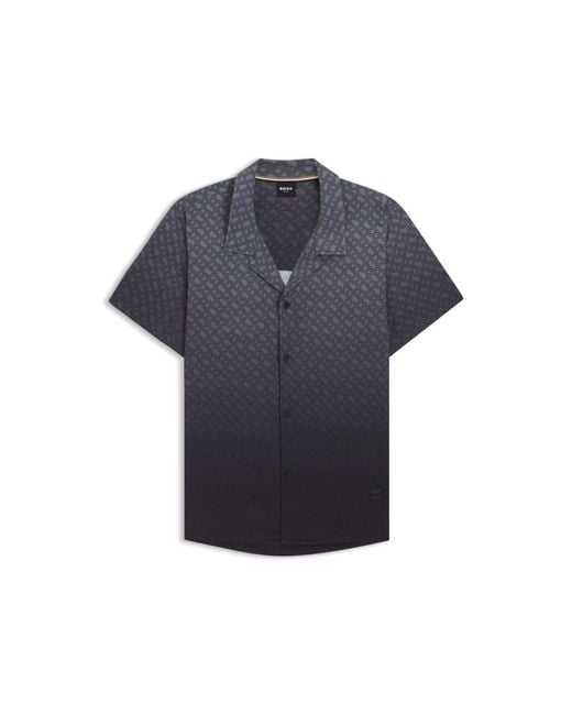 Boss Blue Regular-Fit Shirt With Degradé Monogram Print for men