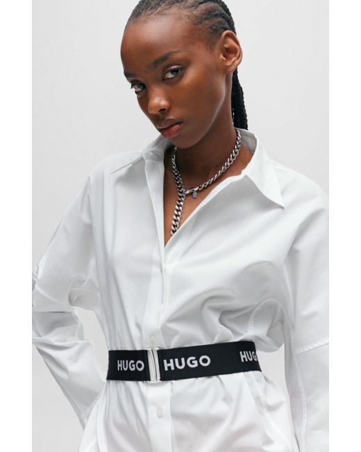 Chemisier Regular Fit avec ceinture élastique logotée HUGO en coloris White