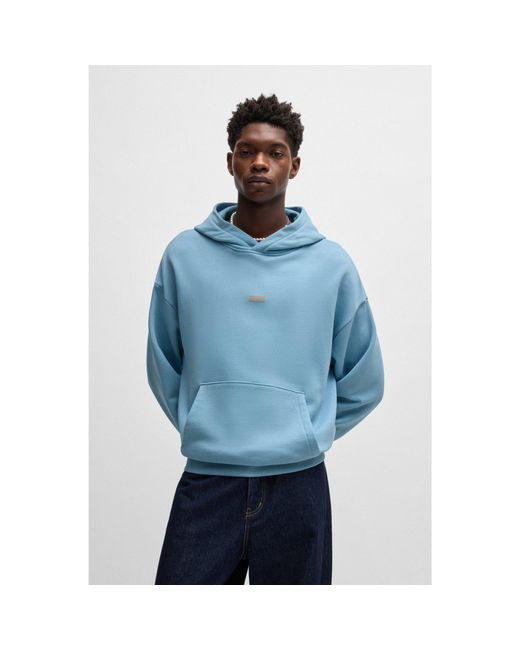 HUGO Cotton Terry Loose Fit Hoodie With Logo Details in Blue for Men Lyst UK