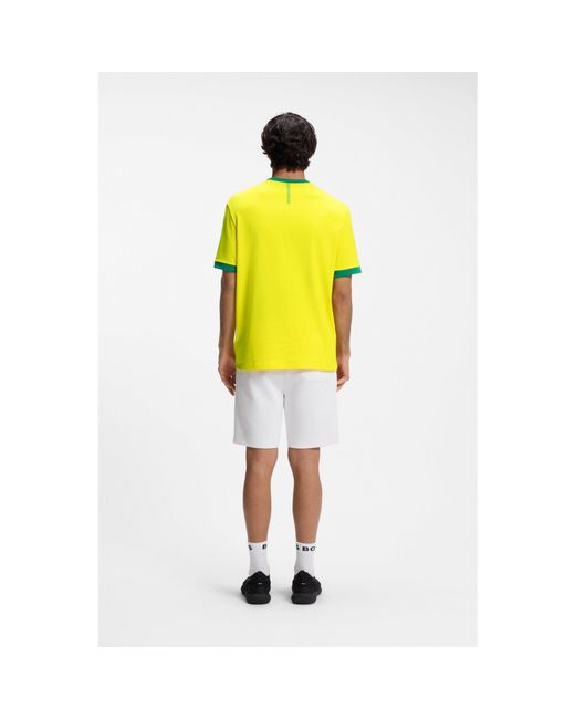 Boss Yellow Stretch-Cotton T-Shirt With Country Flag And Logo for men
