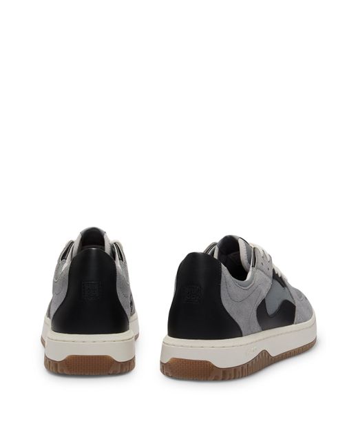 HUGO Gray Lace-up Trainers In Faux Leather And Suede for men