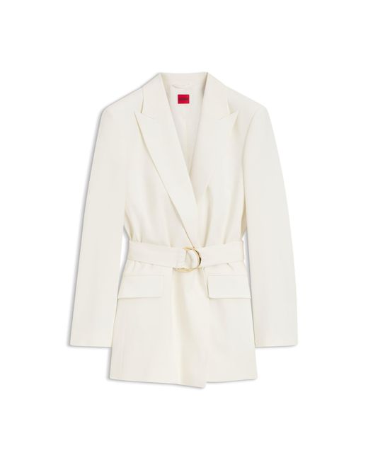 HUGO White Relaxed-Fit Blazer With D-Ring Belt