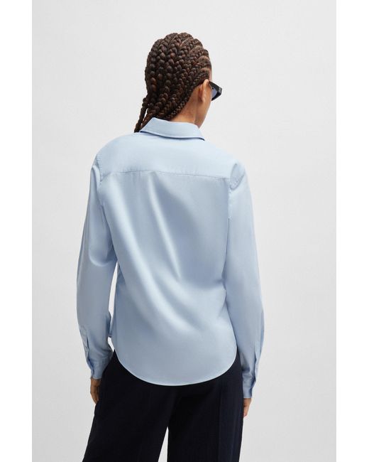HUGO Blue Slim-fit Blouse In Organic Cotton With Stretch