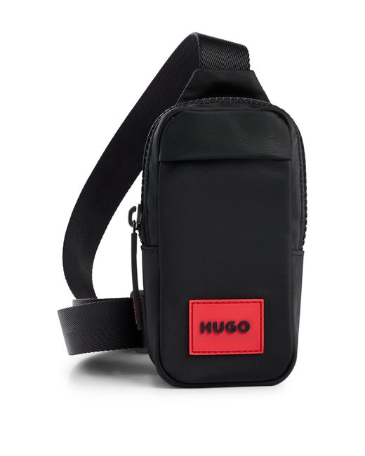 HUGO Black Reporter Bag With Red Logo Patch for men