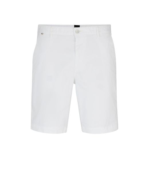 Boss Slim-Fit Shorts aus elastischem Baumwoll-Twill in White für Herren