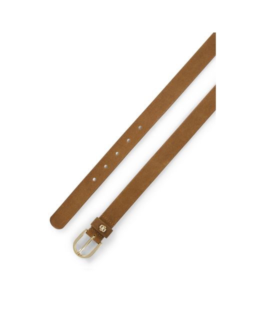Boss Brown Suede Belt With-Tone Double B Monogram
