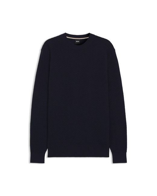 Boss Blue Cotton Sweater With Knitted Structure for men