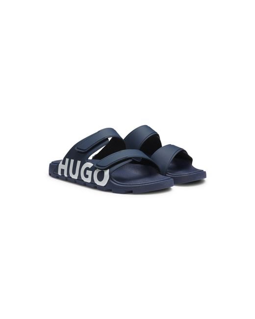 HUGO Blue Logo Sandals With Double Touch-Closure Straps for men