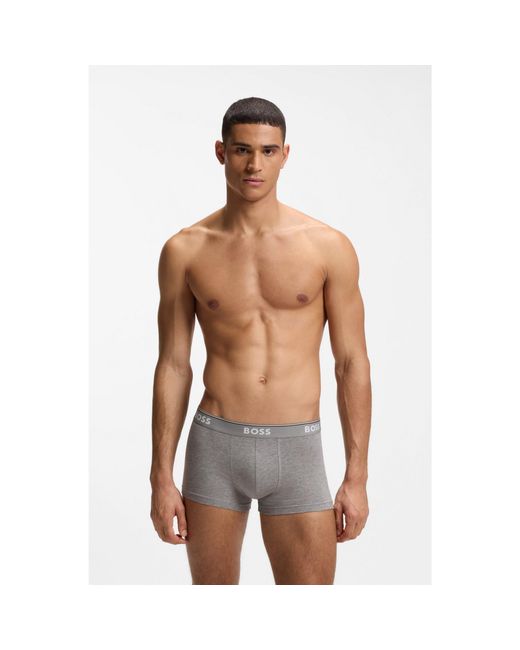 Boss Black Stretch-Cotton Trunks With Repeat Logos for men