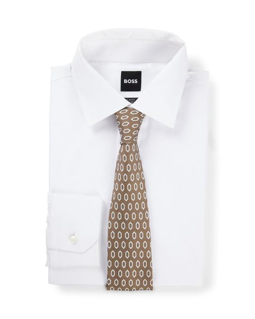 Boss White Silk Tie With Digital Print for men