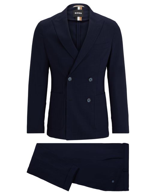 Boss Blue Double-breasted Slim-fit Suit In Virgin Wool for men