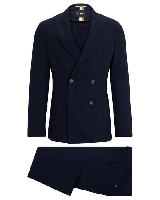 Boss Zweireihiger Slim-Fit Anzug aus Schurwolle in Blue für Herren
