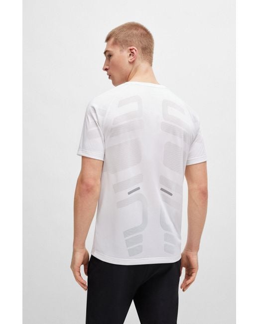 Boss White Performance-jacquard T-shirt With Decorative Reflective Logo for men