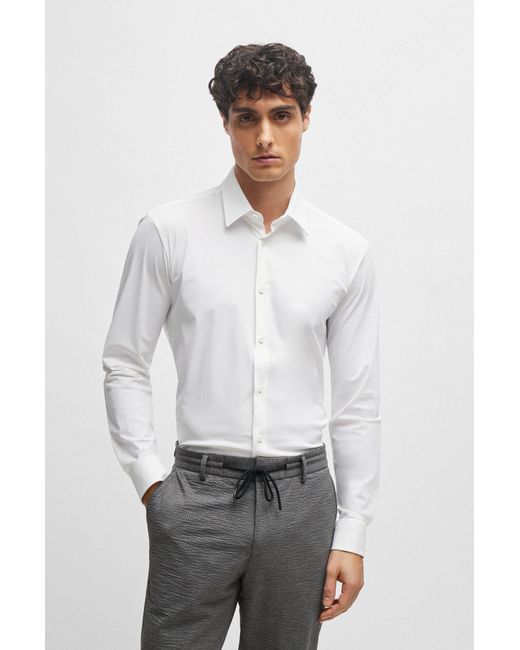 Boss White Slim-fit Shirt In Performance-stretch Jersey for men