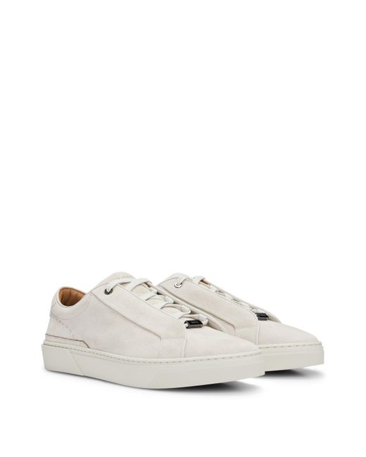 Boss White Gary Suede Low-top Trainers With Branded Lace Loop for men