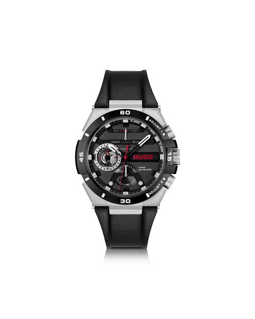 HUGO Black Dial Watch With Leather Strap for men