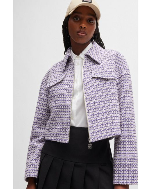 HUGO Multicolor Relaxed-fit Cropped Jacket In A Bouclé Cotton Blend