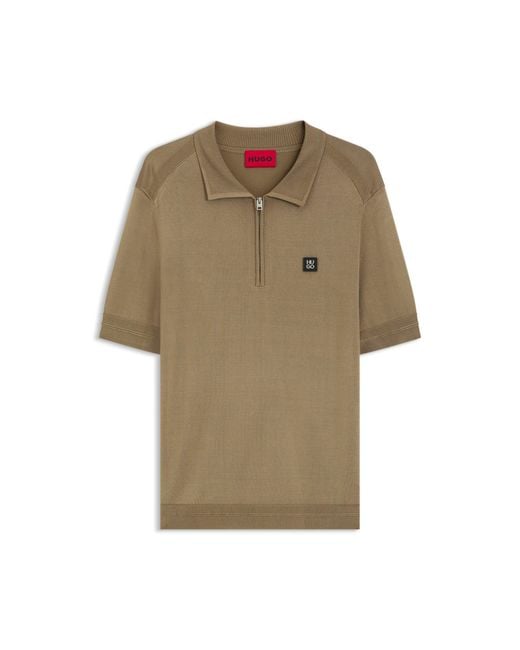 HUGO Natural Knit Polo With Zipped Neck for men
