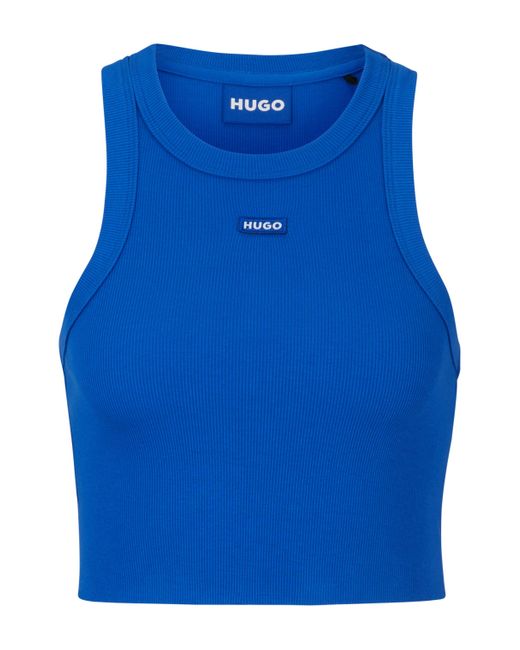 HUGO Blue Crop-Tanktop aus Stretch-Baumwolle mit blauem Logo-Label
